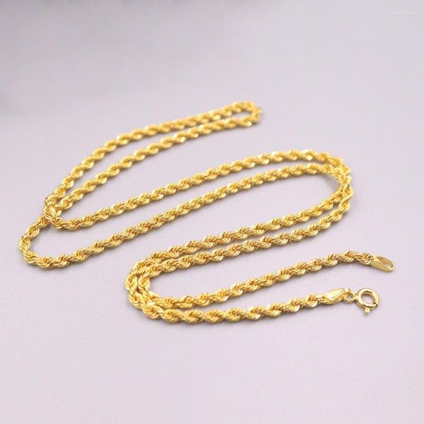 Cadenas Collar de oro amarillo puro de 18 quilates Suerte Cadena de cuerda hueca Enlace 2.5 mmW Sello Au750