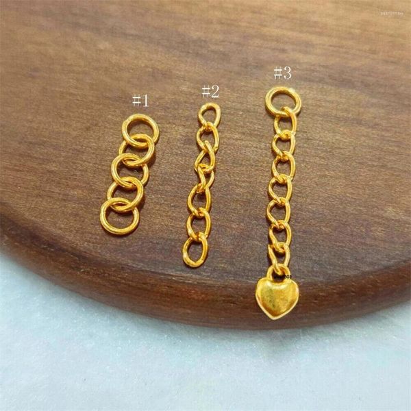 Cadenas Extensor de cadena de oro amarillo puro de 24 quilates Collar fijo Pulsera 0.98 pulgadas de longitud Encanto de cola de corazón amoroso