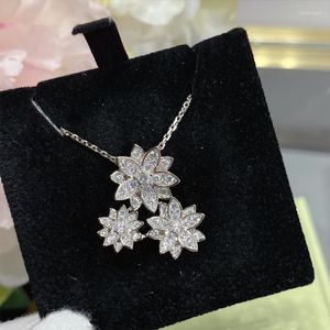 Cadenas de plata 925 pura, joyería de lujo de alta calidad, collar con colgante de flor de cerezo para mujer, boda exquisita de marca