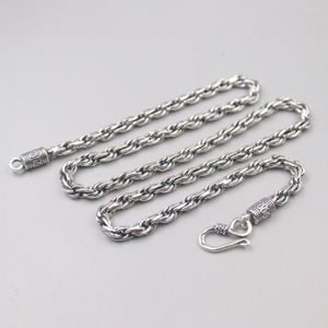 Chaînes Collier en argent sterling pur 925 Hommes Femmes 4mm Motif sculpté Chaîne à maillons en corde torsadée 20 pouces / 42-43g