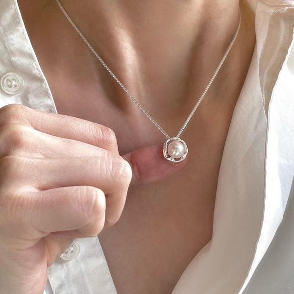 Cadenas de plata de ley 925 pura, collar de cuentas de perlas, joyería para mujer S925, diseñador T Show, vestido de pasarela raro INS Japón