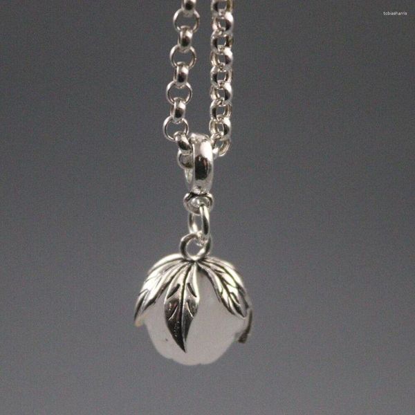 Chaînes Pendentif Lotus en jade blanc en argent sterling 925 pur 1,10 