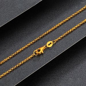 Chaînes Pure 999 24K Chaîne en or jaune 1.1mm Femmes Lucky Rolo Cable Link Collier Femme Cadeau 40-50cm 16-20inch