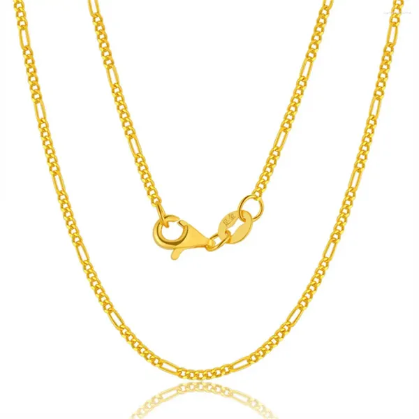 Chaînes Pure 999 24K Chaîne en or jaune Femmes 1.1mm Figaro Link Collier 3.4-3.6g 18in L