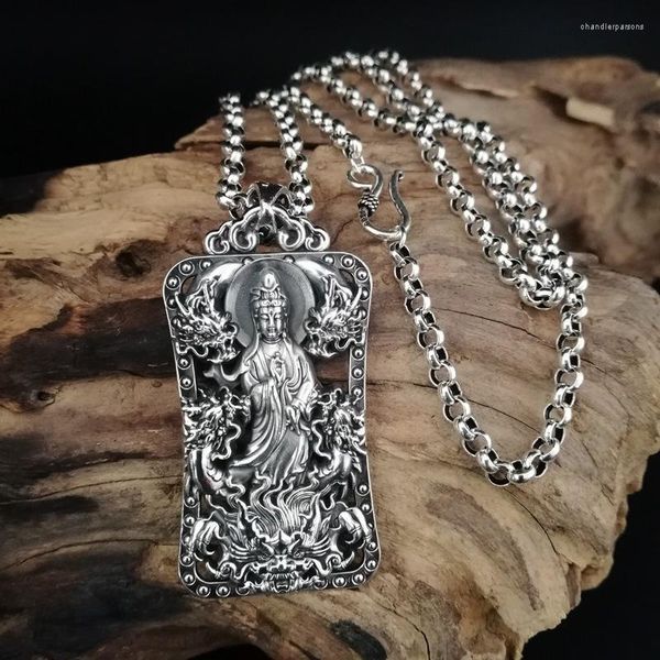 Cadenas Pure 999 Foot Silver Maitreya Buddha Pendant Retro National Style Hombres y mujeres Moda Simple Sterling Sweater Chain