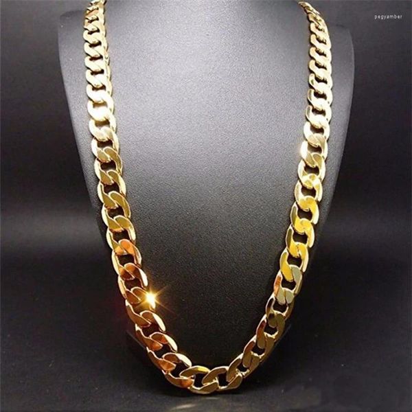 Chaînes Pure Gold Couleur Men's 10mm Curb Cuban Chain Collier 24k Plaqué Link pour hommes 50cm-75cm Hip Hop Party Bijoux