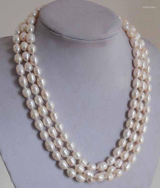 Chaînes Pure Hand 8-9mm150cm Chaîne de fourrure super longue Collier de perles de riz ovales naturelles