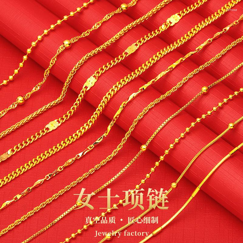 Chaînes pur collier dame 999 or Clavicalis chaîne bijoux 18k collier de mariage copie véritable placage pour les cadeaux des femmes