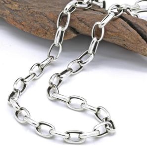 Chaînes en argent pur 4 mm d'épaisseur plat cercle croix lien chaîne collier Sterling 925 bijoux