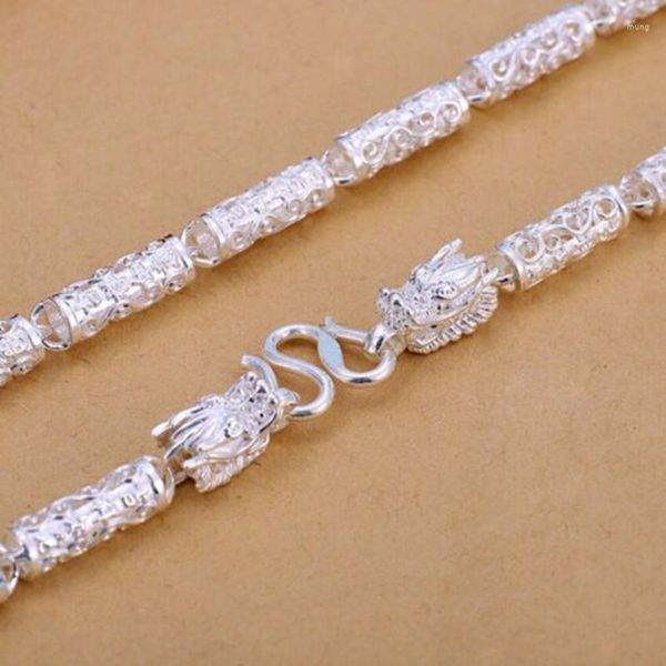 Chaînes Collier en argent pur pour femmes hommes S999 chaîne tête de dragon lien 6mmW dominateur de bon augure nuage cadeau petit ami