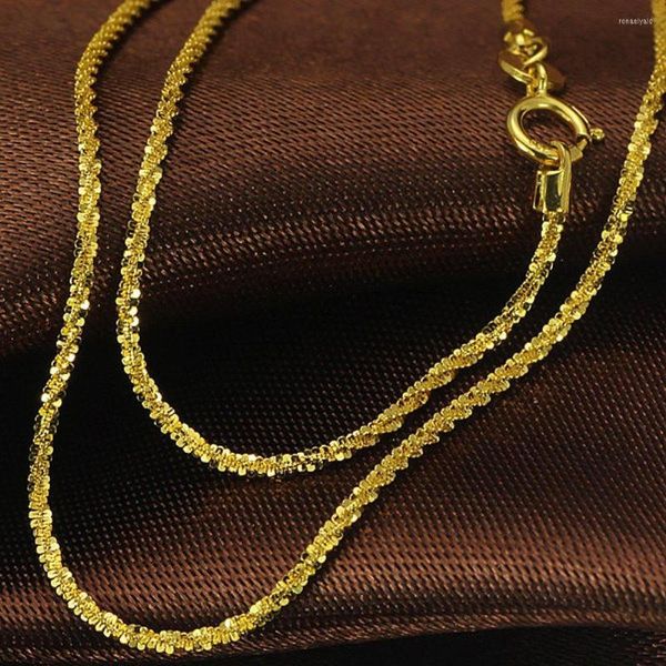 Cadenas Pure Solid 18K Yellow Gold Collar Ancho 1.3mm Shining Full Star Chain Stamped Au750 Para Mujeres 40-45cm