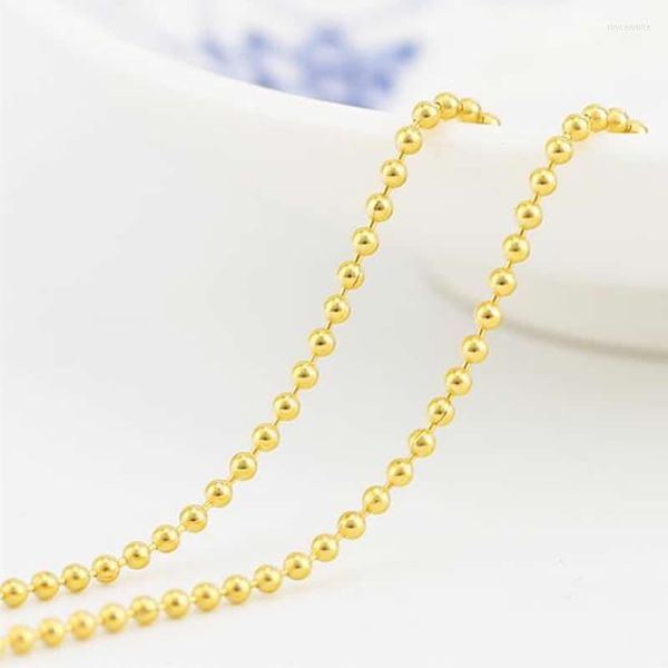 Chaînes Pure Solid 999 24K Collier en or jaune Femmes Perles lisses Chaîne à maillons M Fermoir P6277