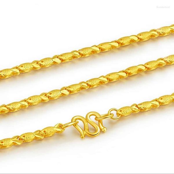 Cadenas Collar de cadena de pescado de oro amarillo puro / 24K 999 Collar de la suerte 8.7-9.5g