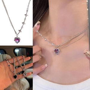 Chaînes violet cristal coeur pendentif collier femmes lumière luxe Egirl Emo Punk Grunge clavicule chaîne mode saint valentin cadeaux