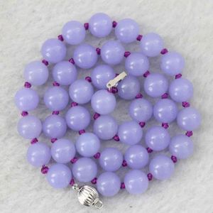 Cadenas Púrpura Violeta Piedra Calcedonia Jades 8mm 10mm 12mm Cuentas Redondas Moda Diy Collar de Joyería 18 