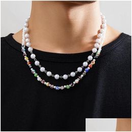 Ketens puui klassieke imitatie parel ketting voor mannen colorf acryl handgemaakte streng kralen choker kraagjongen nek keten sieraden drop dhmwg