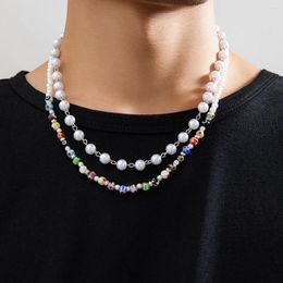 Kettingen puui klassieke imitatie parel ketting voor mannen kleurrijke acryl handgemaakte streng kralen choker kraagjongen nek keten sieraden