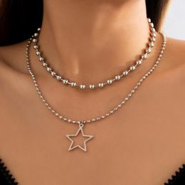 Ketens purui punk minimalistische kraal keten ster hanger ketting voor vrouwen grote en kleine gelaagde gotische sieraden cadeauhonden