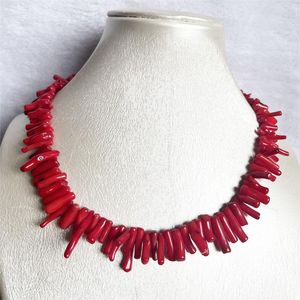 Cadenas raras genuinas 15--20-28mm rama collar de Coral rojo Natural para mujer joyería grande enorme Irregular piedra de forma libre gargantillas finas