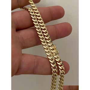 Kettingen Echte 10K Geel Vergulde Mens Miami Cubaanse Link Chain Ketting Dikke 6Mm Box Lock Drop Delivery Sieraden kettingen Hangers Dhjuh