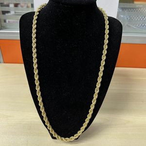 Chaînes Véritable 18 carats Chaîne de maillons de corde en or 6 mm d'épaisseur Hiphop Fine Jewelry Collier en gros usine