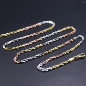 Ketens Real 18K Mlti-Tone Gold Chain For Women 2mm Hollow Rope Link ketting 45 cm/17.7 inch Stamp AU750