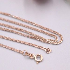 Kettingen Real 18K Rose Gouden Ketting Voor Vrouwen Vrouwelijke 1.2mm Breedte Tarwe Link Ketting 41 cm/16 inch Lengte Au750