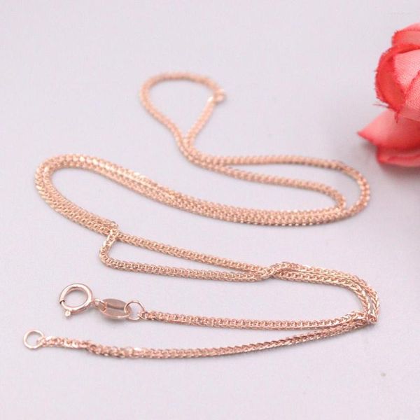 Cadenas Cadena de oro rosa real de 18k para mujeres Collar de enlace de trigo de 1 mm de 1 mm Collar 45 cm de longitud AU750