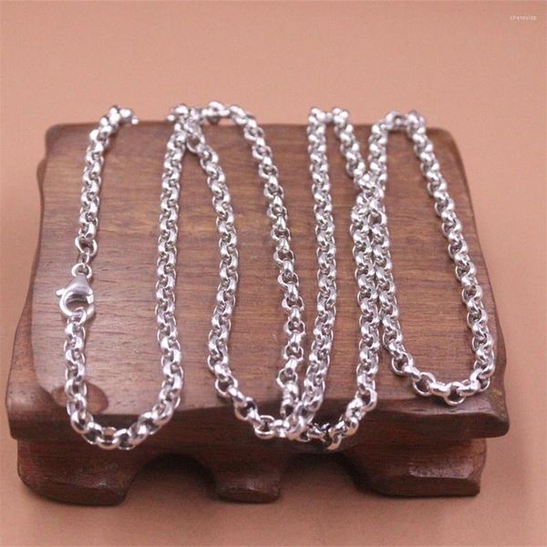 Chaînes Véritable chaîne en or blanc 18 carats Hommes Femmes 4mm Collier à maillons de câble 13-14g 27,5 pouces Timbre: Au750