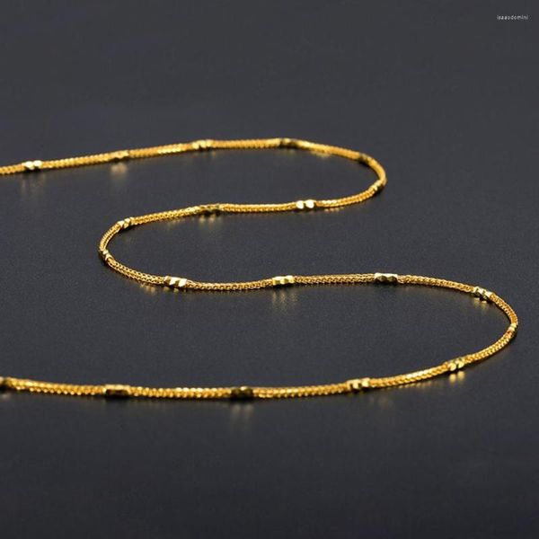 Cadenas Real 18K oro amarillo 1.6mmW Tube Beads con cadena de trigo collar de cola de zorra