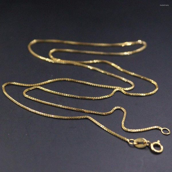 Cadenas Cadena de oro amarillo real de 18 quilates para mujer Collar de caja delgada de 0,8 mmW Sello de 18 pulgadas Au750
