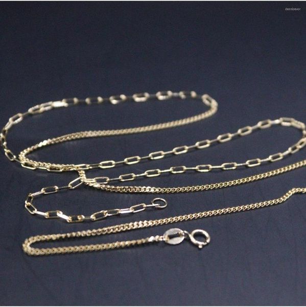Cadenas Real 18k Cadena de oro amarillo para mujeres 1.4mm AB Estilo Curb Cable Enlace Collar 60 cm / 24 pulgadas Sello Au750