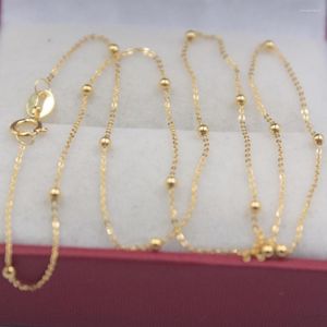 Cadenas Real 18k Cadena de oro amarillo Mujeres Suerte Mini cuentas con collar de eslabones O 40-60cmL