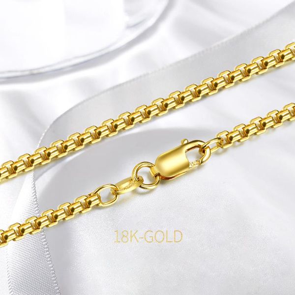 Chaînes Véritable Collier En Or Jaune 18K 1.7mmW Boîte Chaîne Lien Pour Femme Homme Timbre Au750 Homard FermoirChains