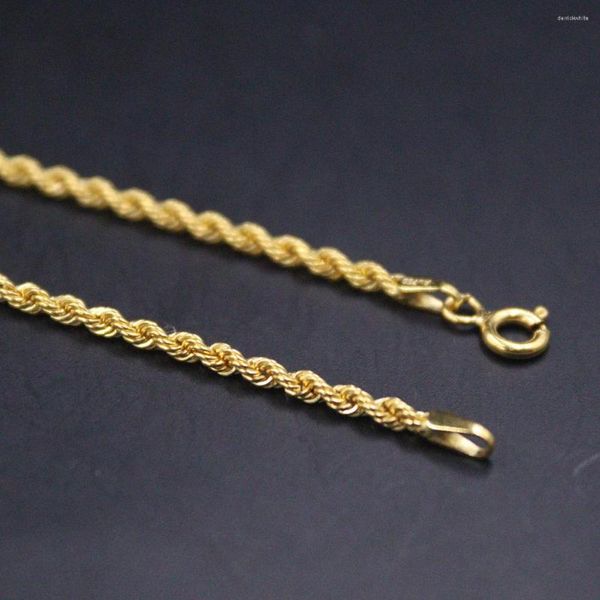 Chaînes Véritable 18K Or Jaune Corde Lien Chaîne Hommes Femmes 2mm Largeur Collier 45cm / 17.7inch Timbre Au750