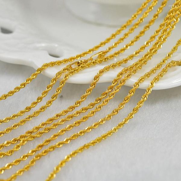 Chaînes Véritable Or Jaune 18K Femme Collier 2mmW Corde Creuse Chaîne Lien Homme Au750