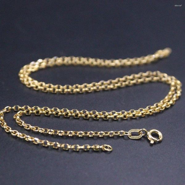 Chaînes Véritable Collier Jaune 18K Pour Femmes 2mm Rolo Link Câble Chaîne 50cm Longueur Timbre Au750 20inchL