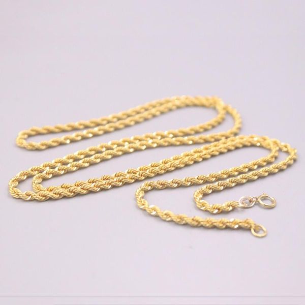 Chaînes Véritable 18K Collier Jaune Pour Femmes 2.2mm Largeur Corde Creuse Chaîne Lien Bijoux 65cm Longueur Timbre Au750 26inchLChains