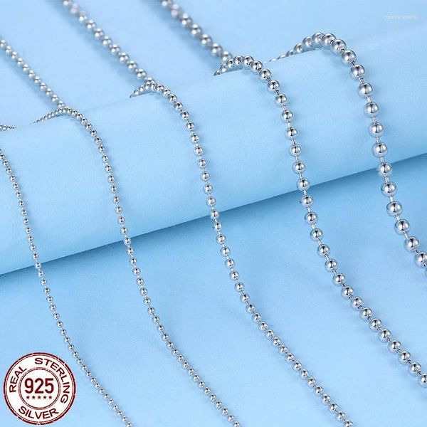 Cadenas Real 925 Plata de Ley 1mm/1,5 MM/2mm cuentas de bolas collar de cadena colgante S925 joyería fina para mujeres y hombres