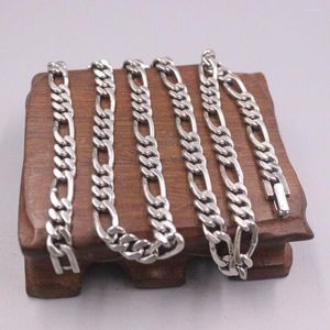 Chaînes en argent sterling 925 véritable 7 mm chaîne à maillons figaro collier pour homme 21,6 pouces 50-55 grammes