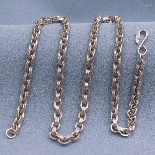 Cadenas Real 925 Cadena de plata esterlina Mujeres Hombres 5 mm Seis palabras Sutra Link Rolo Collar 20 pulgadas de longitud