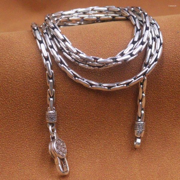 Cadenas Real 925 Cadena de plata esterlina Mujeres Hombres 3.5 mm Bambú Festival Link Box Collar 26 pulgadas Broche de langosta