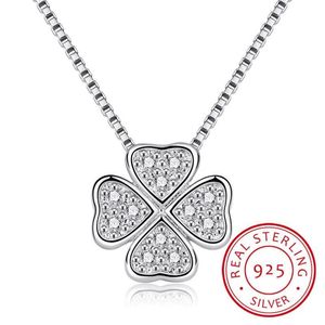 Chaînes réel 925 bijoux en argent sterling amour trèfle colliers pendentifs strass mode tour de cou maxi collier femmes collier327o