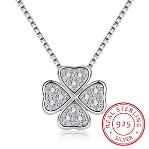 Chaînes réel 925 bijoux en argent sterling amour trèfle colliers pendentifs strass mode tour de cou maxi collier femmes collier176b