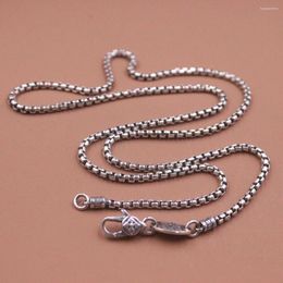 Chaînes véritable 925 collier en argent sterling pour hommes 3mm largeur boîte lien bijoux vintage longueur 24 pouces avec fermoir à homard