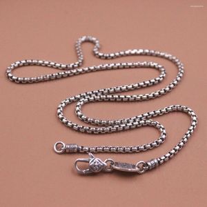 Chaînes véritable 925 collier en argent sterling pour hommes 3mm largeur boîte lien bijoux vintage longueur 24 pouces avec fermoir à homard