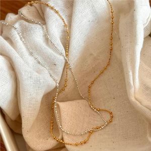 Chaînes réel 925 collier en argent Sterling chaîne pour femmes adolescente perles mignonnes tour de cou OL fête coréen bijoux fins cadeau d'anniversaire