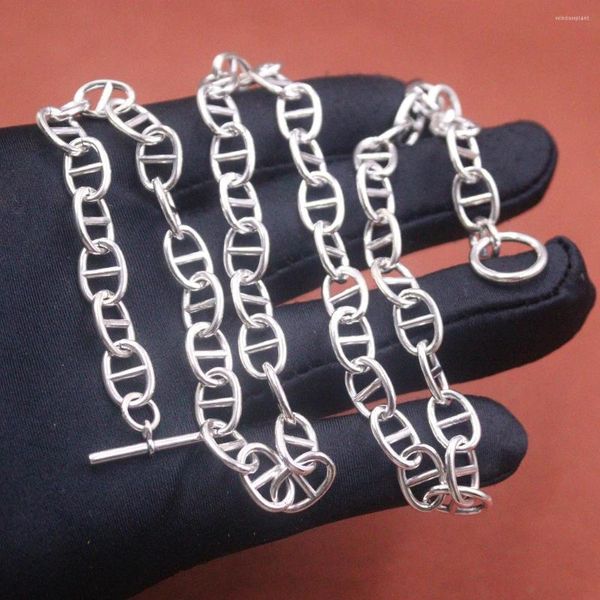 Cadenas Real 925 Collar de plata esterlina Mujeres Hombres 8.5 mm Enlace de ancla más ancho Cierre OT 22 pulgadas Longitud 43-44 g