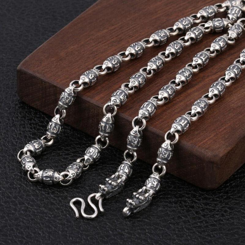 Chains Real 925 Sterling Silver Necklace 6mm Mantra Oval Bead Link Chain Dragon Clasp