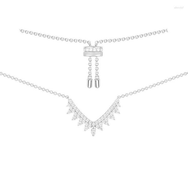 Chaînes véritable 925 en argent Sterling Zircon V en forme d'engrenage dentelle pendentif collier chaîne réglable femmes mode Banquet bijoux fins